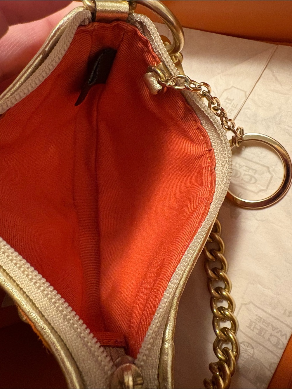RARE COACH VINTAGE KOI FISH MULTICOLOR GOLD ORANGE LEATHER BRASS CHAIN WRISTLET - Picture 15 of 15